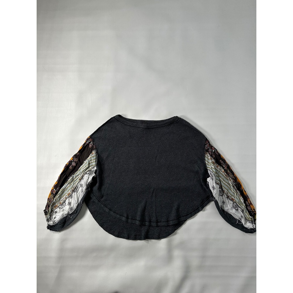 Free People We The Free Patchwork Sleeve Waffle Knit Top Women's Small Petite